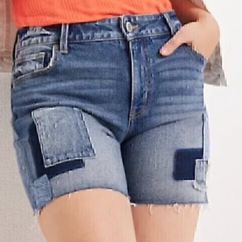 M Jeans by Maurice’s Frayed Hem Patch Stretch Jean Shorts